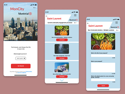 MonCity - Community engagement app for cities city city management community engagement democracy mobile montreal participation sustainability ui ux