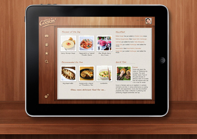 Cookin' Social book cook cookbook hyper island hyperisland interface ipad paper texture ui wood wooden