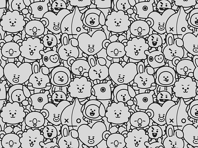 BT21 - Tiled graphic design monochrome wallpaper