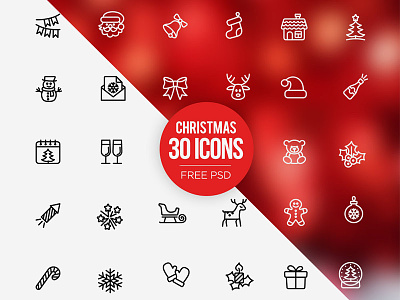 Freebies: 30 Christmas icons set Free PSD