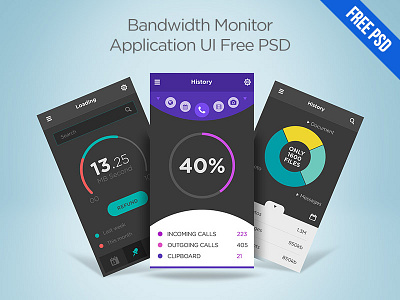 Freebie : Bandwidth Monitor Application UI Free PSD app ui application data counter exclusive free psd freebie mobile app psd