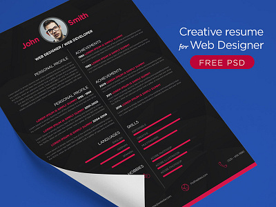 Free Creative Resume For Web Designer Psd