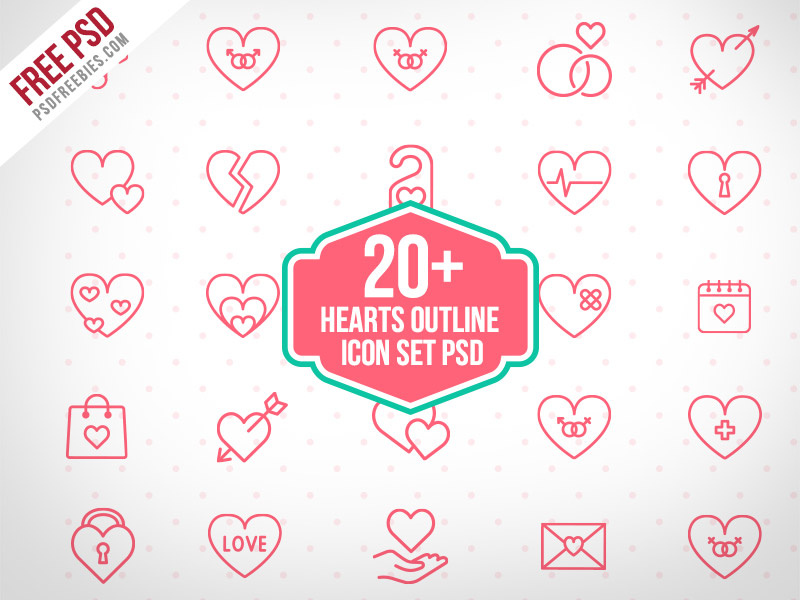Download 20 Hearts Outline Icon Set Psd Freebie By Psd Freebies On Dribbble