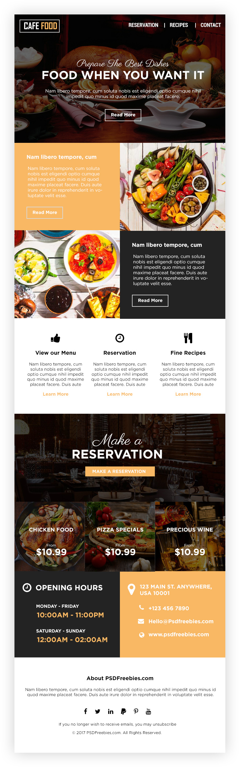 Download Freebie Food And Restaurant E Newsletters Free Psd Template By Psd Freebies On Dribbble Yellowimages Mockups