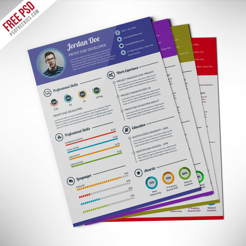 Dribbble Professional resume cv template free psd preview jpg By PSD 