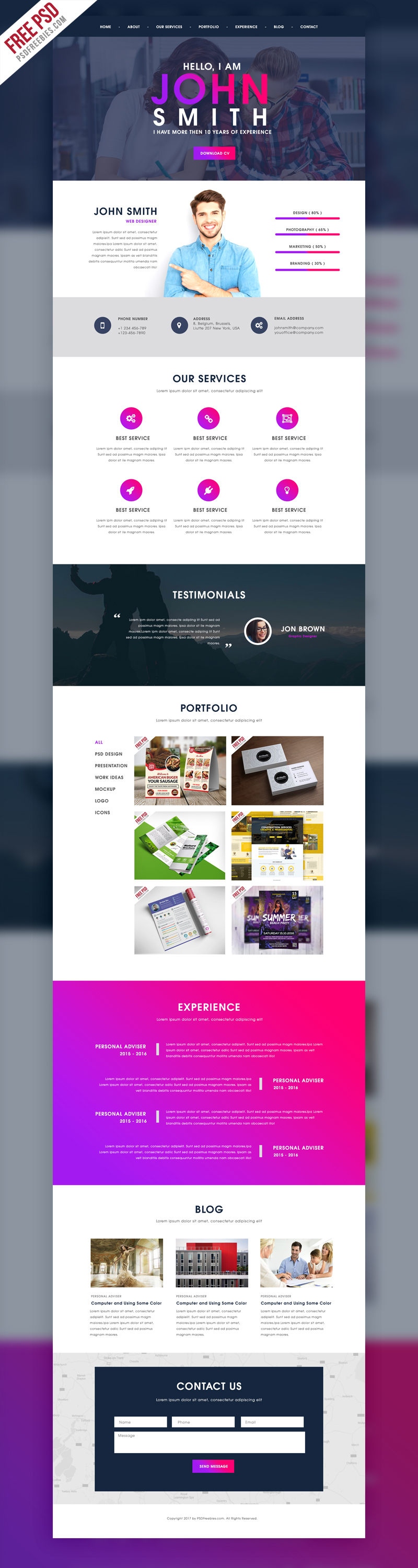 Download Freebie Creative One Page Portfolio Website Template Psd By Psd Freebies On Dribbble PSD Mockup Templates