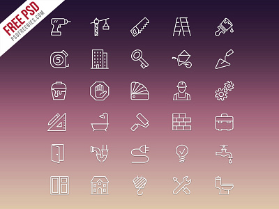 Freebie : Construction Icons Set Free PSD construction download free icons free psd freebie icon iconset outline icon psd tools