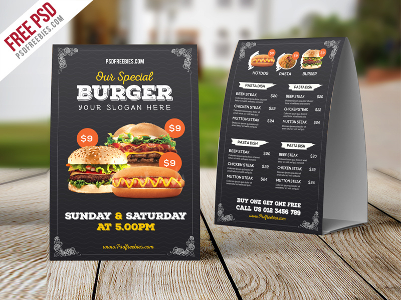 Download Freebie : Fast Food Menu Table Tent Template Free PSD by PSD Freebies on Dribbble