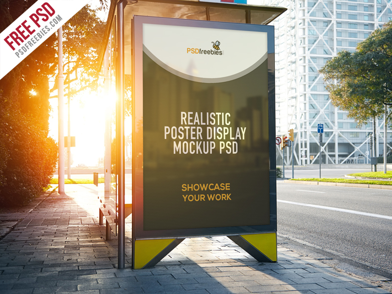 Download Freebie : Realistic Poster Display Mockup Free PSD by PSD Freebies on Dribbble