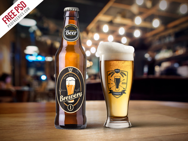 Download Free Mockup : Beer Bottle And Glass Mockup PSD by PSD ... Free Mockups