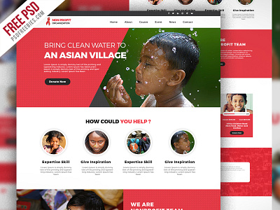 Free PSD : Non Profit Organization Website Template PSD charity download foundation free psd freebie home ngo non profit organization psd template website