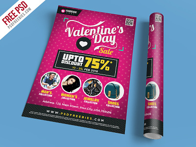 Free PSD : Valentines Day Shopping Sale Flyer Template PSD