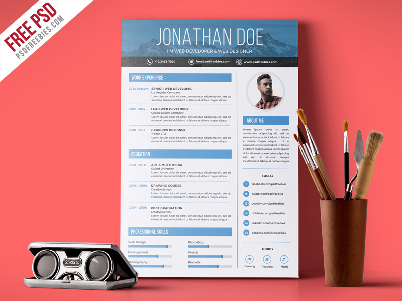 Free PSD : Creative Graphic Designer Resume PSD Template ...