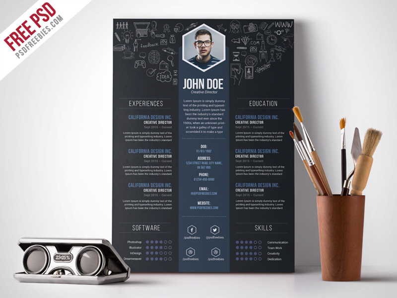 creative resume cv psd template free download