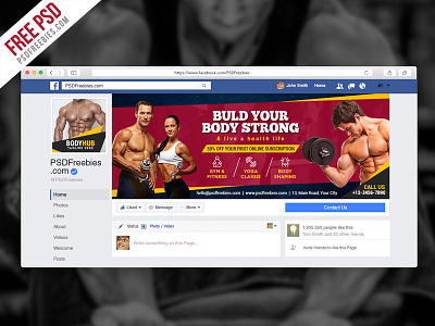 Free PSD :  Fitness Gym Facebook Fanpage Cover PSD Template