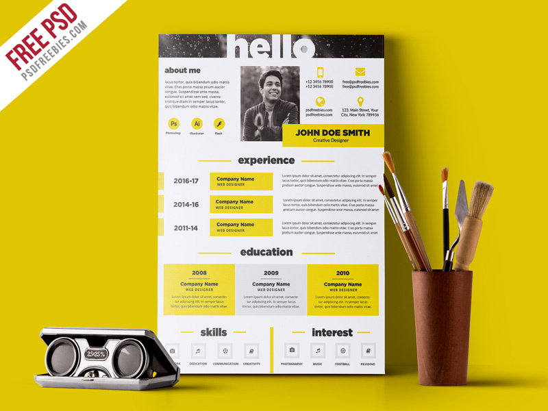 Download Free Psd Creative And Elegant Resume Template Psd By Psd Freebies On Dribbble PSD Mockup Templates