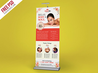 Free PSD : Beauty and Spa Roll-up Banner Template PSD advertisement body care design free psd freebie psd rollup skin care spa and wellness spa banner template