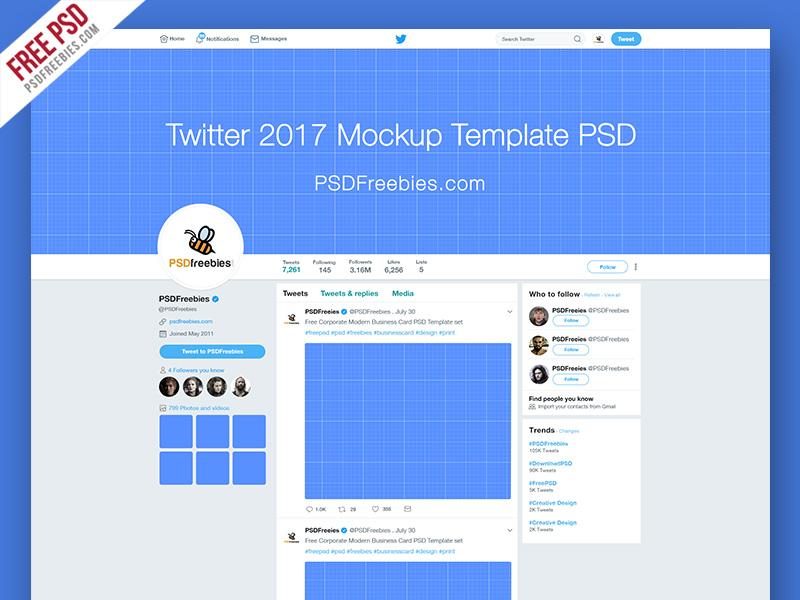 Download Twitter Page Mockup 2017 Template Free PSD
