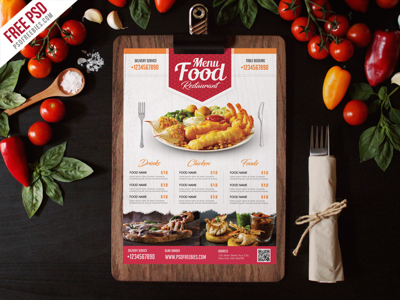 Free PSD Simple Restaurant Food Menu Flyer Template by 