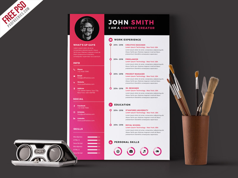 Free PSD : Modern Resume CV Template PSD by PSD Freebies