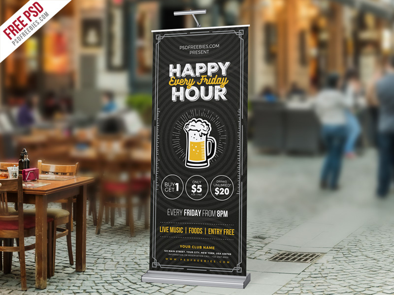 Free PSD : Happy Hour Promotion Roll-up Banner PSD