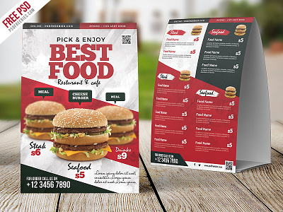Restaurant Food Menu Table Tent Card PSD cafe menu fast food food menu free psd freebie menu template price menu psd psd template restaurant menu table tent tent card