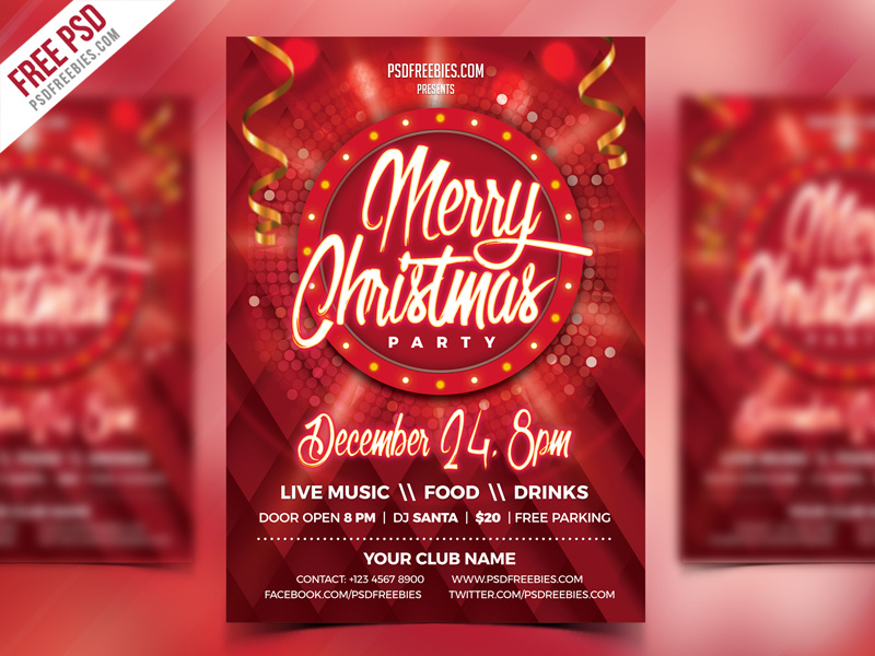 Christmas Party Flyer PSD Template music event christmas event event flyer christmas poster ad creative freebie psd free psd 25 dec party flyer christmas party