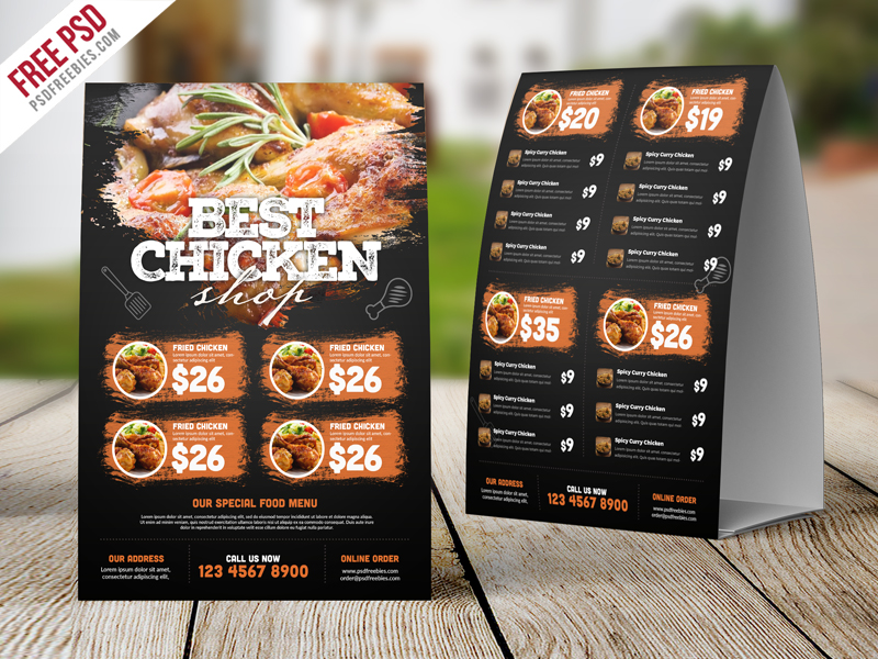 Download Restaurant Tent Card Food Menu Free Psd by PSD Freebies on Dribbble