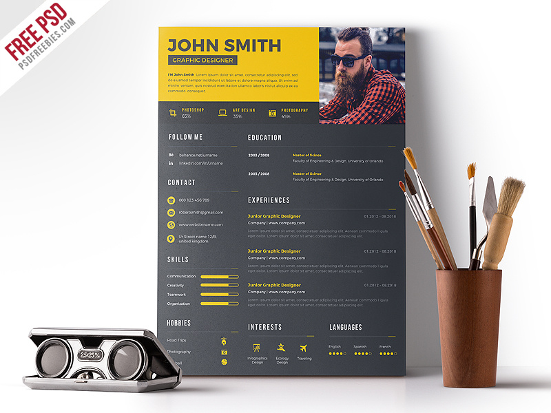 Clean Resume Design Free PSD creative cv job cv resume template curriculum vitae designer creative resume cv photoshop psd freebies free psd