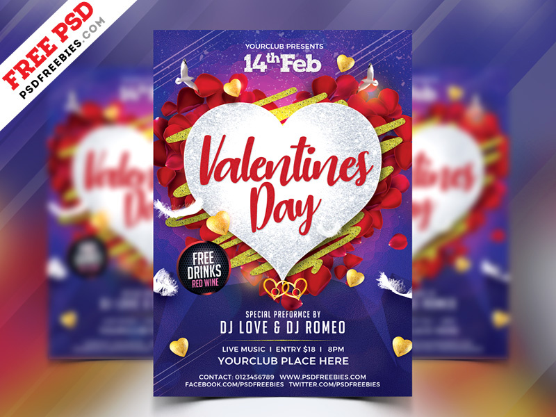 Valentines day flyer free psd template
