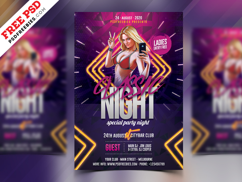 Download Free Club Night Party Flyer PSD by PSD Freebies | Dribbble ...