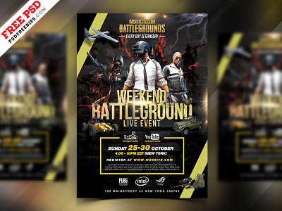 PUBG Tournament Flyer PSD Template design download flyer free free psd free template freebie gamer event gamers photoshop psd psd flyer psd template pubg pubg flyer pubg game template video game