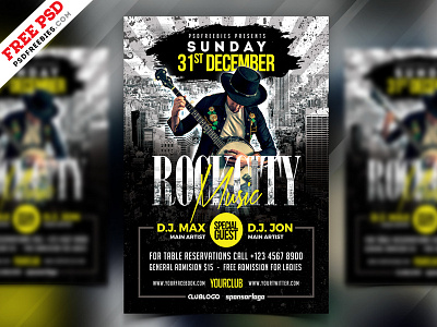 Free PSD : Rock Music Party Flyer PSD club creative design download event flyer flyer free free psd free template freebie music party flyer party hat photoshop print psd psd flyer psd template rock template