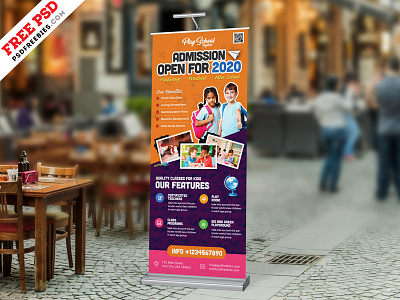 School Admission Open Roll Up Banner Psd free free design free psd freebie print psd psd template roll up roll up banner roll up design school banner standy standy design