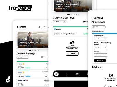 Travel App UI: Traverse black ui branding logo shipping shipping app travel travel app travelapp ui