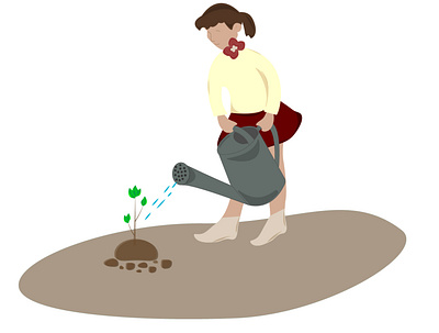 The child is planting a tree. child design gardening girl graphic design illustration planting vector