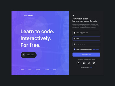 First Brackets - Landing page for Code learning website