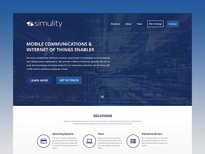 Simulity Website blue clean grey home page minimal one page one pager web design website white