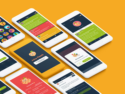 Juicy Peach App Design app color colorful cute design happy ios mobile mockup social ui ux