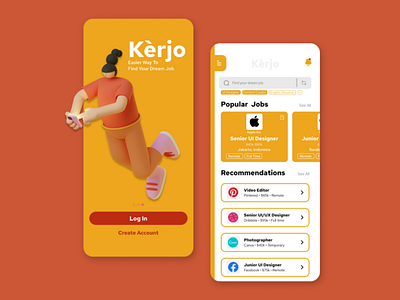 Kèrjo • Job Finder App app branding design illustration minimal typography ui