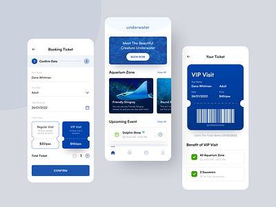 underwater🐟 • Aquarium Booking Apps app app design aquarium aquarium booking blue booking booking apps branding design fish mobile mobile design ticket ui ux