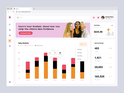 Savior🔮 • Sales Dashboard beauty branding cart dashboard dashboard design design minimal sales sales dashboard seller seller dashboard skincare statistic ui ux web design