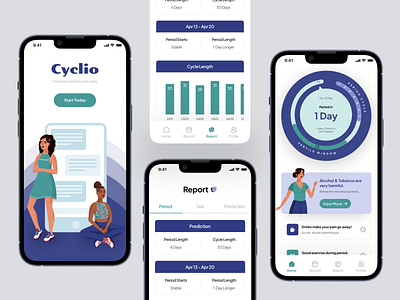 Cyclio • Period Track Apps app apps design branding calendar cycle cycle app design minimal mobile mobile app mobile app design period track ui ux woman