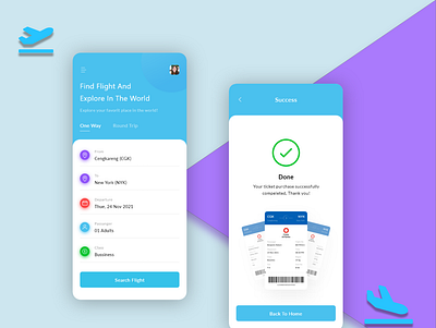 Flight Booking App air way app booking app buying tickets design flight booking illustration making travel easy minimal mobile modern plane responsive trendy ui user friendly research user login ux ux concept vector design