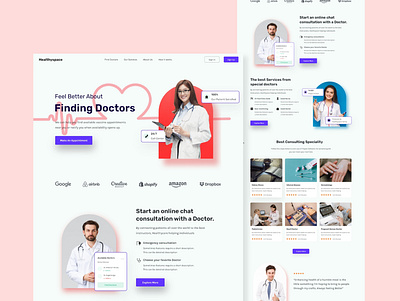 Doctor Finding Landing Page adobe xd daily page design doctor easy web finding doctors intaractive design lander landing page modern ui prototype search ui user research ux vector web design