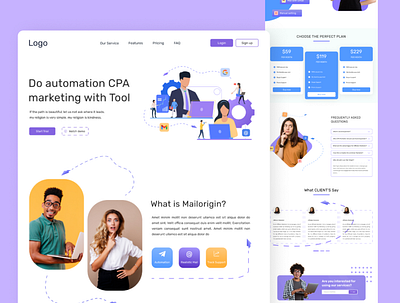 Marketing tool introduction branding client work cpa isometric landing page lead capturing mailorigin marketing minimal product intro software tool uiux design web design
