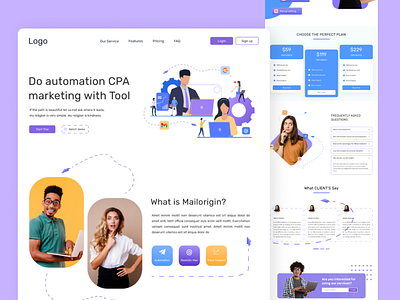 Marketing tool introduction branding client work cpa isometric landing page lead capturing mailorigin marketing minimal product intro software tool uiux design web design