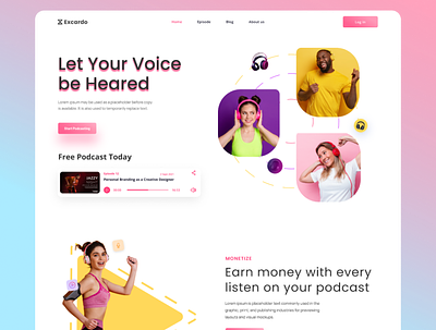Podcast Landing Page branding design concept gathering audience landing page live show live telecast market music podcast radio show user interface ux web design web page