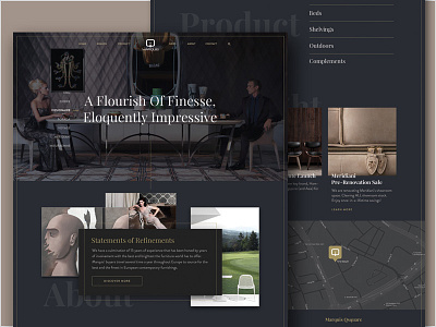 Marquis - Homepage art black dark elegant expensive furniture gold home landing moodboard ui web