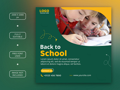 Back To School Social media post template branding child design free graphic design illustration instagram logo marketing media photoshop post school social study template templates vector